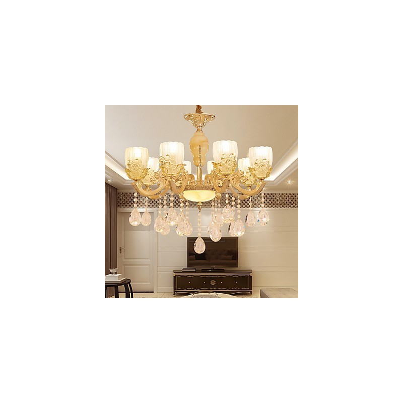 Lampadario classico in lega di zinco con cristallo, 8 lampadine E12/E14