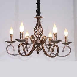 Lampadario retrò in metallo color rame effetto candela 6 luci E12/E14