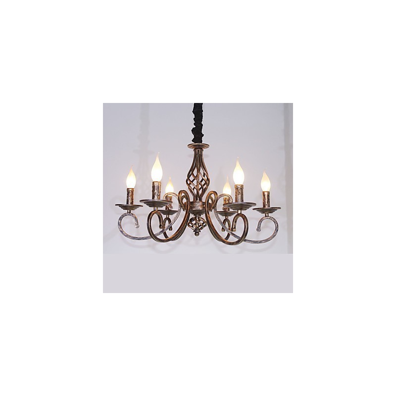 Lampadario retrò in metallo color rame effetto candela 6 luci E12/E14