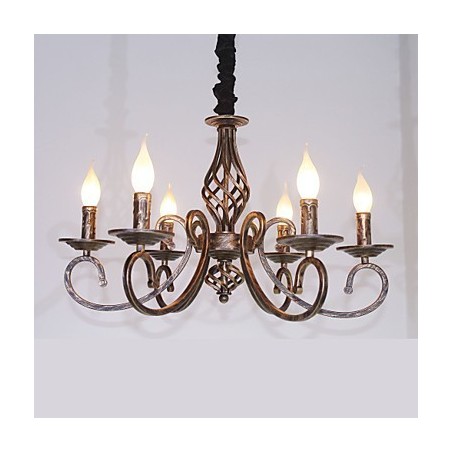 Lampadario retrò in metallo color rame effetto candela 6 luci E12/E14