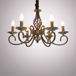 Lampadario retrò in metallo color rame effetto candela 6 luci E12/E14
