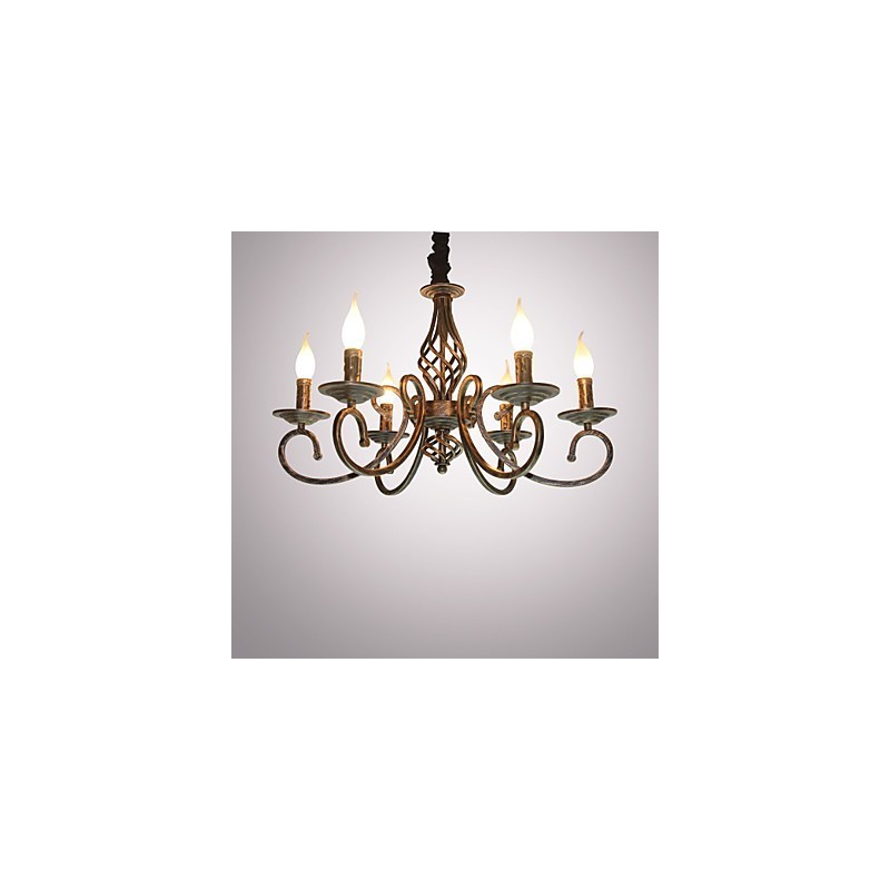 Lampadario retrò in metallo color rame effetto candela 6 luci E12/E14