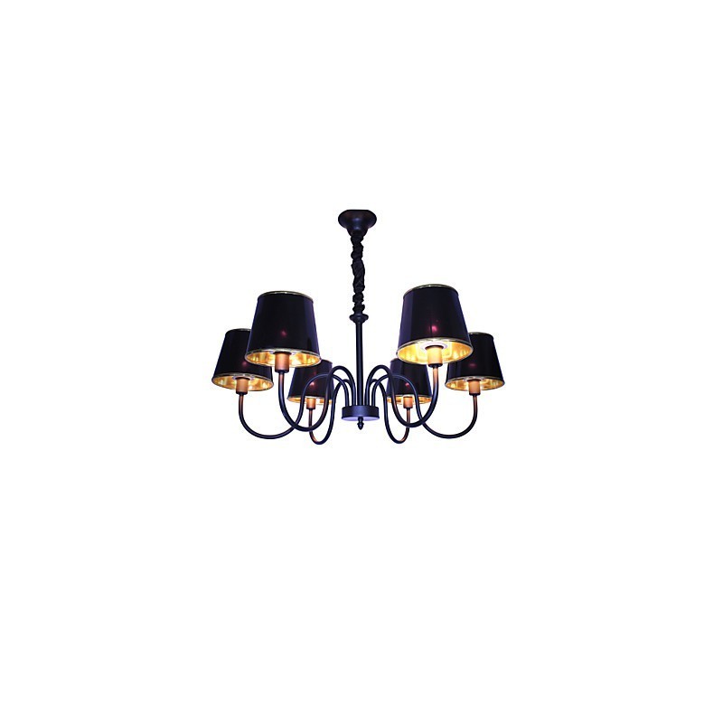Lampadario a sospensione moderno contemporaneo in metallo nero, 6 luci E12/E14