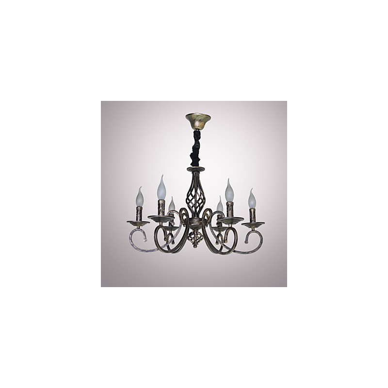 Lampadario retrò in metallo color rame effetto candela 6 luci E12/E14