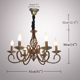 Lampadario retrò in metallo color rame effetto candela 6 luci E12/E14