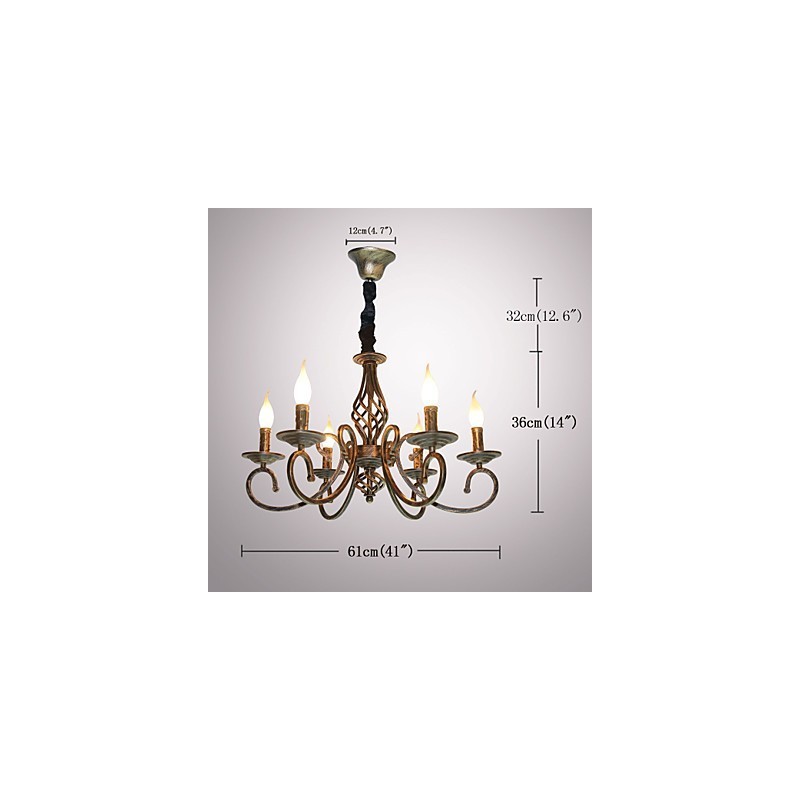 Lampadario retrò in metallo color rame effetto candela 6 luci E12/E14