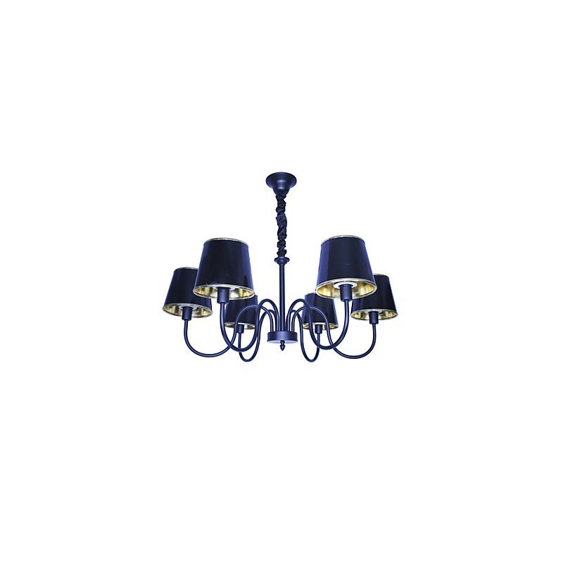 Lampadario a sospensione moderno contemporaneo in metallo nero, 6 luci E12/E14