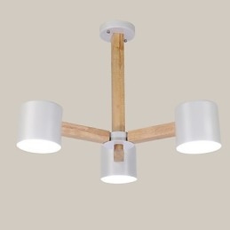 Lampadario vintage in metallo con dettagli in legno/bambù, 3 luci E26/E27, 65 cm