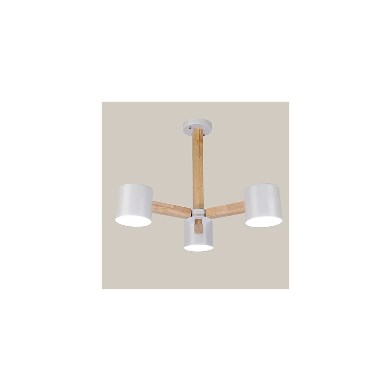 Lampadario vintage in metallo con dettagli in legno/bambù, 3 luci E26/E27, 65 cm