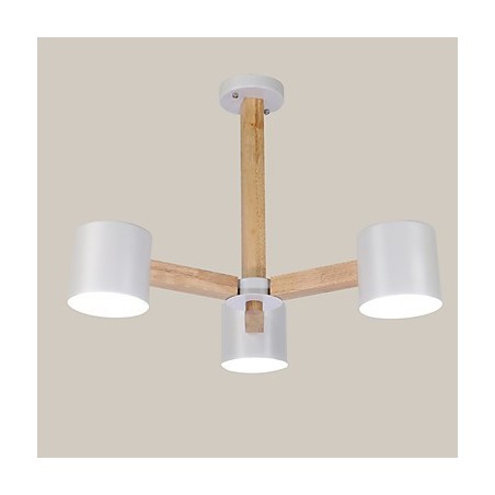 Lampadario vintage in metallo con dettagli in legno/bambù, 3 luci E26/E27, 65 cm