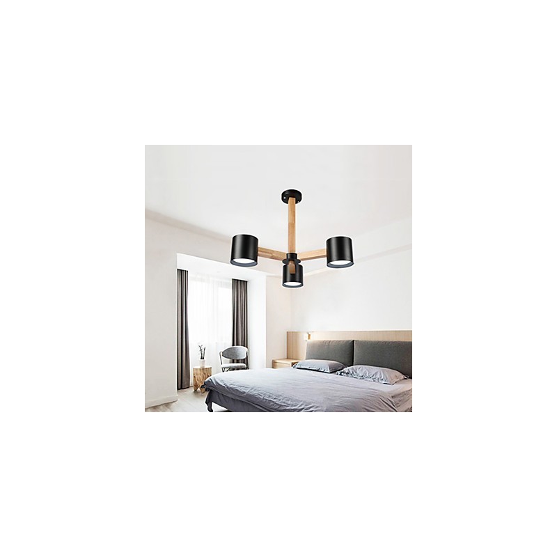 Lampadario vintage in metallo con dettagli in legno/bambù, 3 luci E26/E27, 65 cm