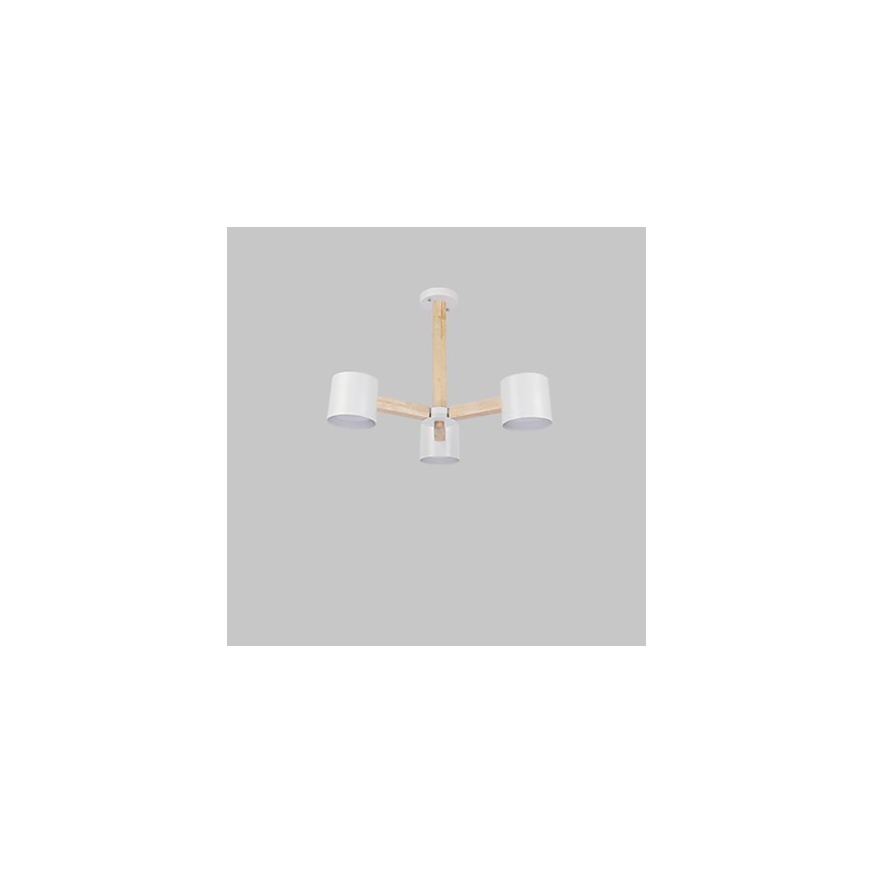 Lampadario vintage in metallo con dettagli in legno/bambù, 3 luci E26/E27, 65 cm