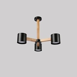 Lampadario vintage in metallo con dettagli in legno/bambù, 3 luci E26/E27, 65 cm