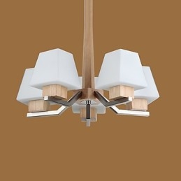 Lampadario moderno contemporaneo in legno e bambù con finitura galvanica