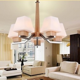 Lampadario moderno contemporaneo in legno e bambù con finitura galvanica