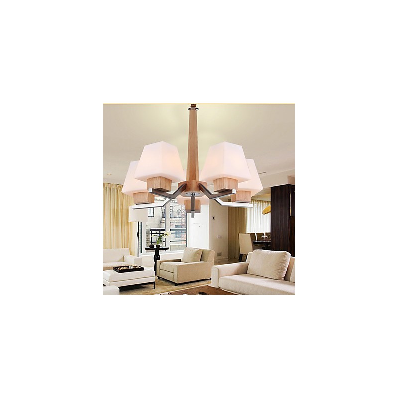 Lampadario moderno contemporaneo in legno e bambù con finitura galvanica