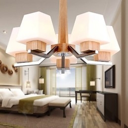 Lampadario moderno contemporaneo in legno e bambù con finitura galvanica