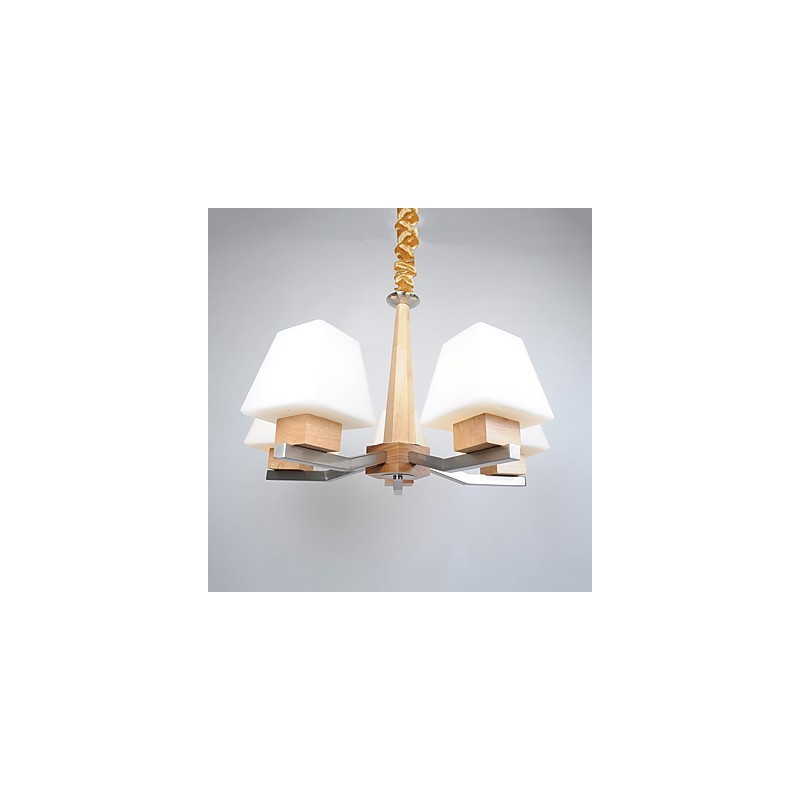 Lampadario moderno contemporaneo in legno e bambù con finitura galvanica