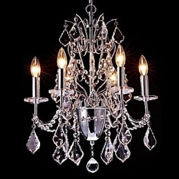 Lampadario contemporaneo classico country in metallo e cristallo cromato 6 luci E12/E14