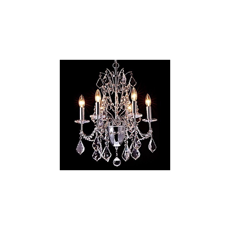 Lampadario contemporaneo classico country in metallo e cristallo cromato 6 luci E12/E14