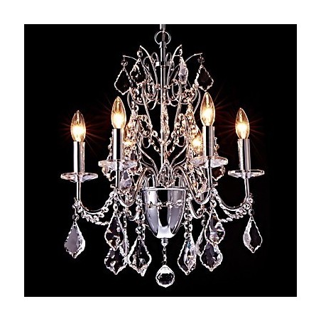 Lampadario contemporaneo classico country in metallo e cristallo cromato 6 luci E12/E14