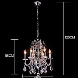 Lampadario contemporaneo classico country in metallo e cristallo cromato 6 luci E12/E14