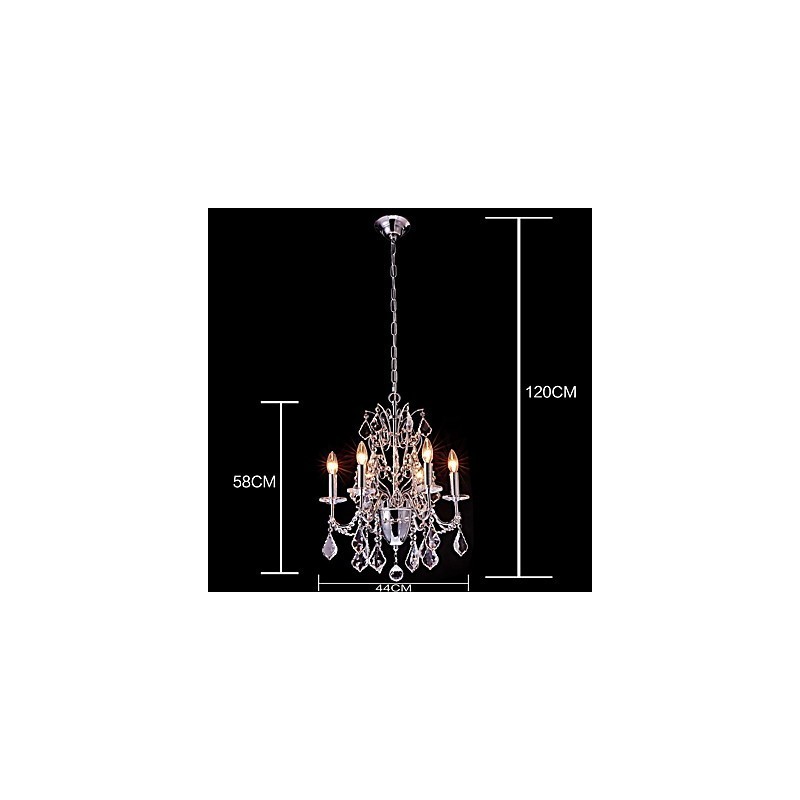 Lampadario contemporaneo classico country in metallo e cristallo cromato 6 luci E12/E14
