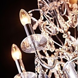 Lampadario contemporaneo classico country in metallo e cristallo cromato 6 luci E12/E14