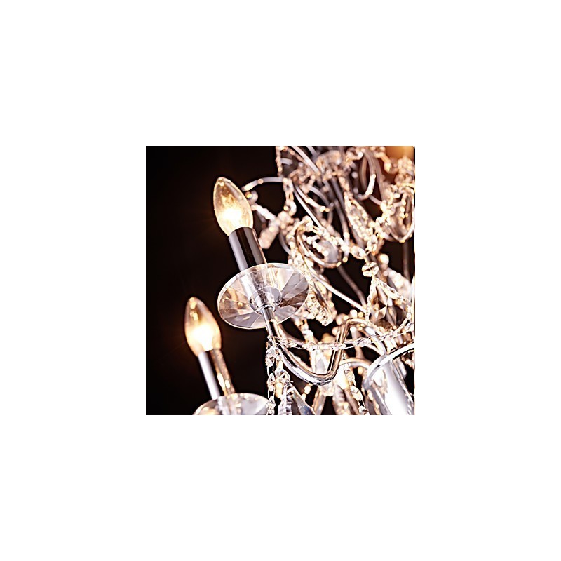 Lampadario contemporaneo classico country in metallo e cristallo cromato 6 luci E12/E14