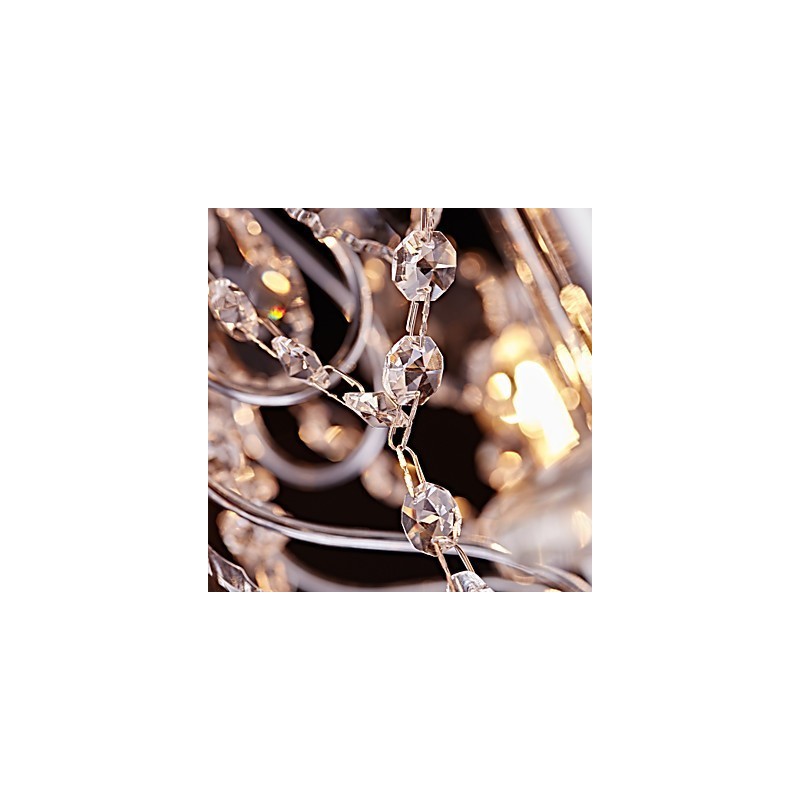 Lampadario contemporaneo classico country in metallo e cristallo cromato 6 luci E12/E14