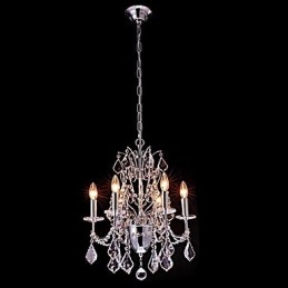 Lampadario contemporaneo classico country in metallo e cristallo cromato 6 luci E12/E14