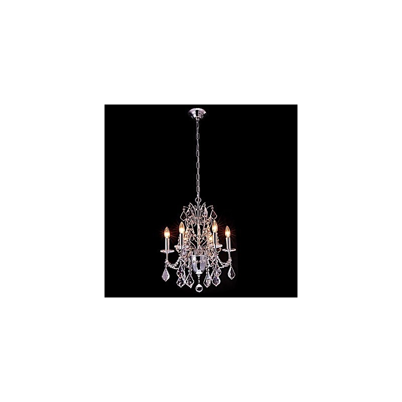 Lampadario contemporaneo classico country in metallo e cristallo cromato 6 luci E12/E14