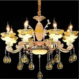 Lampadario classico tradizionale elettroplaccato in metallo e cristallo, 8 lampadine
