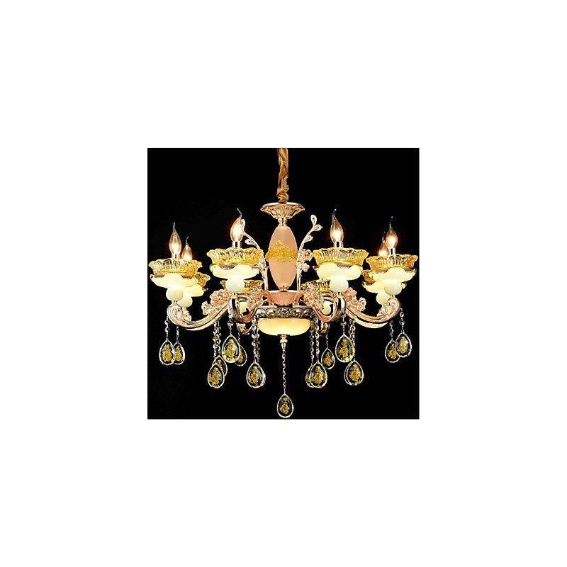 Lampadario classico tradizionale elettroplaccato in metallo e cristallo, 8 lampadine