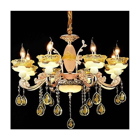 Lampadario classico tradizionale elettroplaccato in metallo e cristallo, 8 lampadine