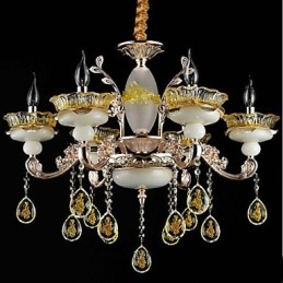 Lampadario classico tradizionale elettroplaccato in metallo e cristallo, 8 lampadine