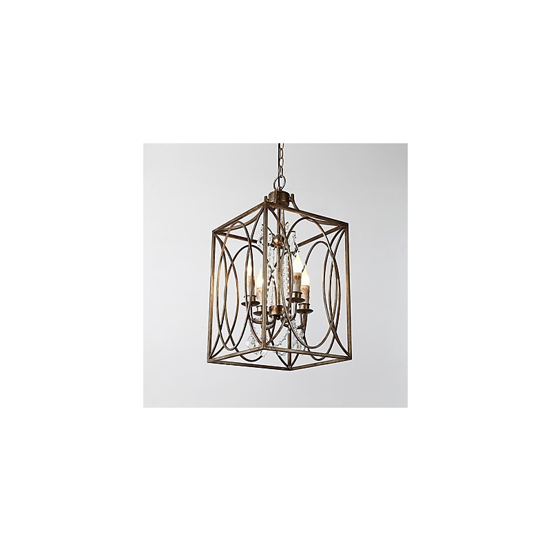 Lampadario vintage europeo in metallo stile industriale loft, 4 luci