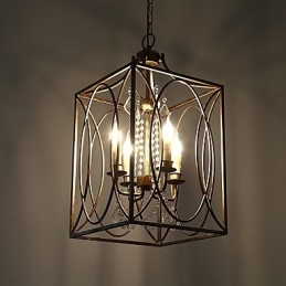 Lampadario vintage europeo in metallo stile industriale loft, 4 luci