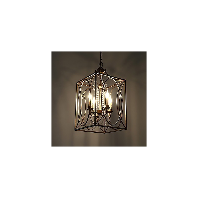 Lampadario vintage europeo in metallo stile industriale loft, 4 luci