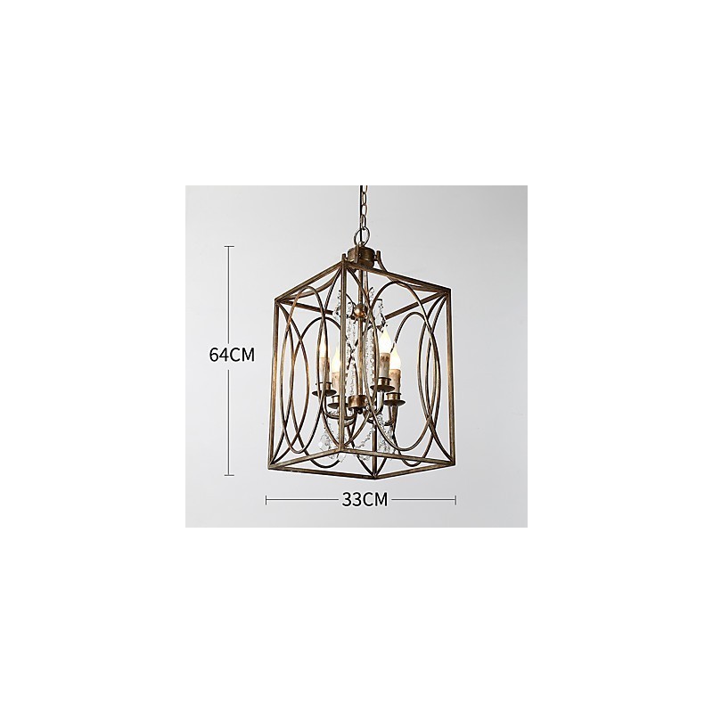 Lampadario vintage europeo in metallo stile industriale loft, 4 luci