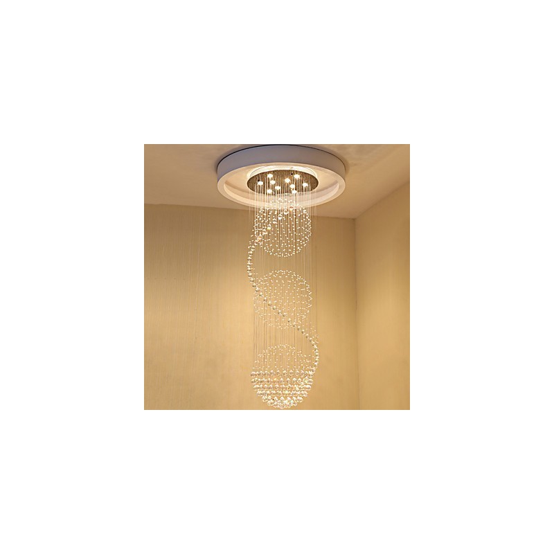Lampadario da soffitto moderno in cristallo a goccia, 10 luci, 2,5 m, per interni