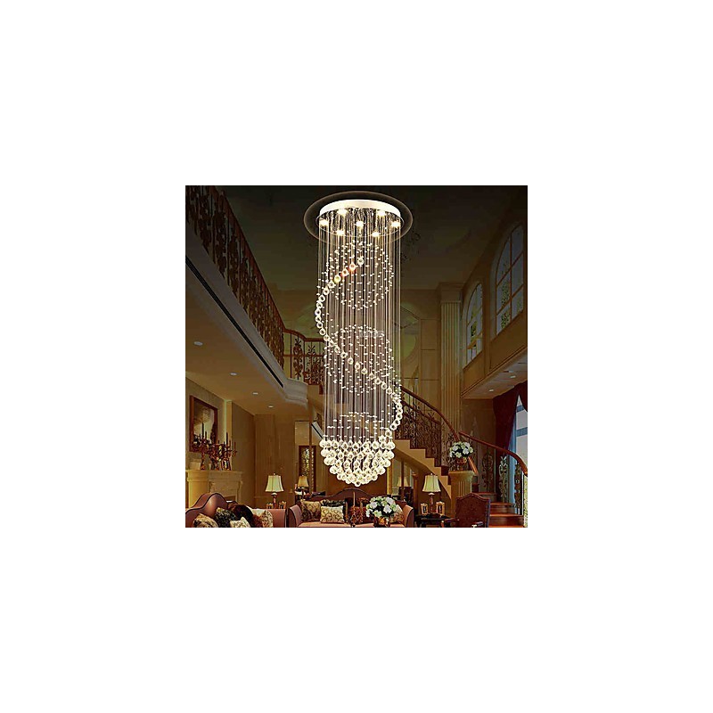 Lampadario da soffitto moderno in cristallo a goccia, 10 luci, 2,5 m, per interni