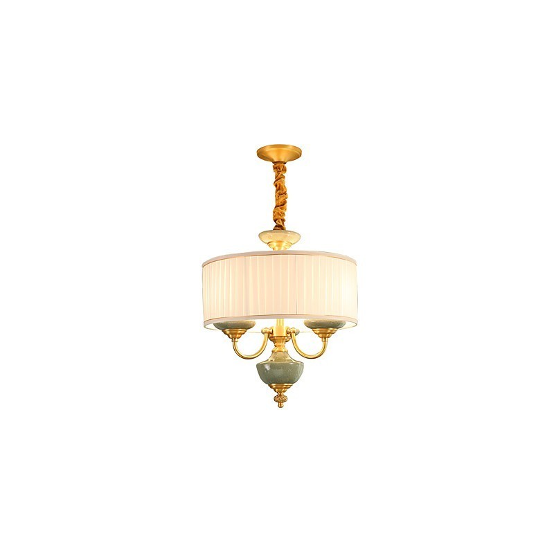 Lampadario in rame con decorazioni in giada