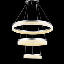 Lampadario moderno a 3 anelli in acrilico, argento e beige