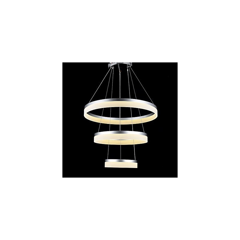 Lampadario moderno a 3 anelli in acrilico, argento e beige