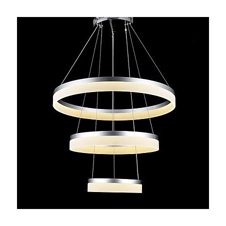 Lampadario moderno a 3 anelli in acrilico, argento e beige