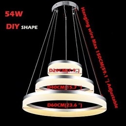 Lampadario moderno a 3 anelli in acrilico, argento e beige