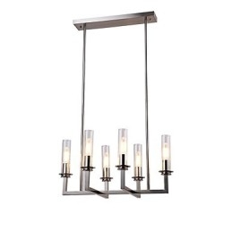 Lampadario moderno minimalista in metallo e vetro, 6 luci E26/E27