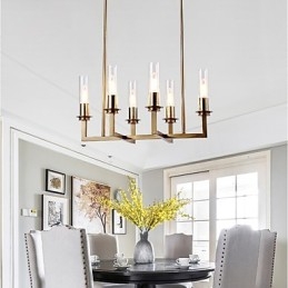 Lampadario moderno minimalista in metallo e vetro, 6 luci E26/E27