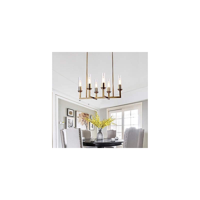 Lampadario moderno minimalista in metallo e vetro, 6 luci E26/E27